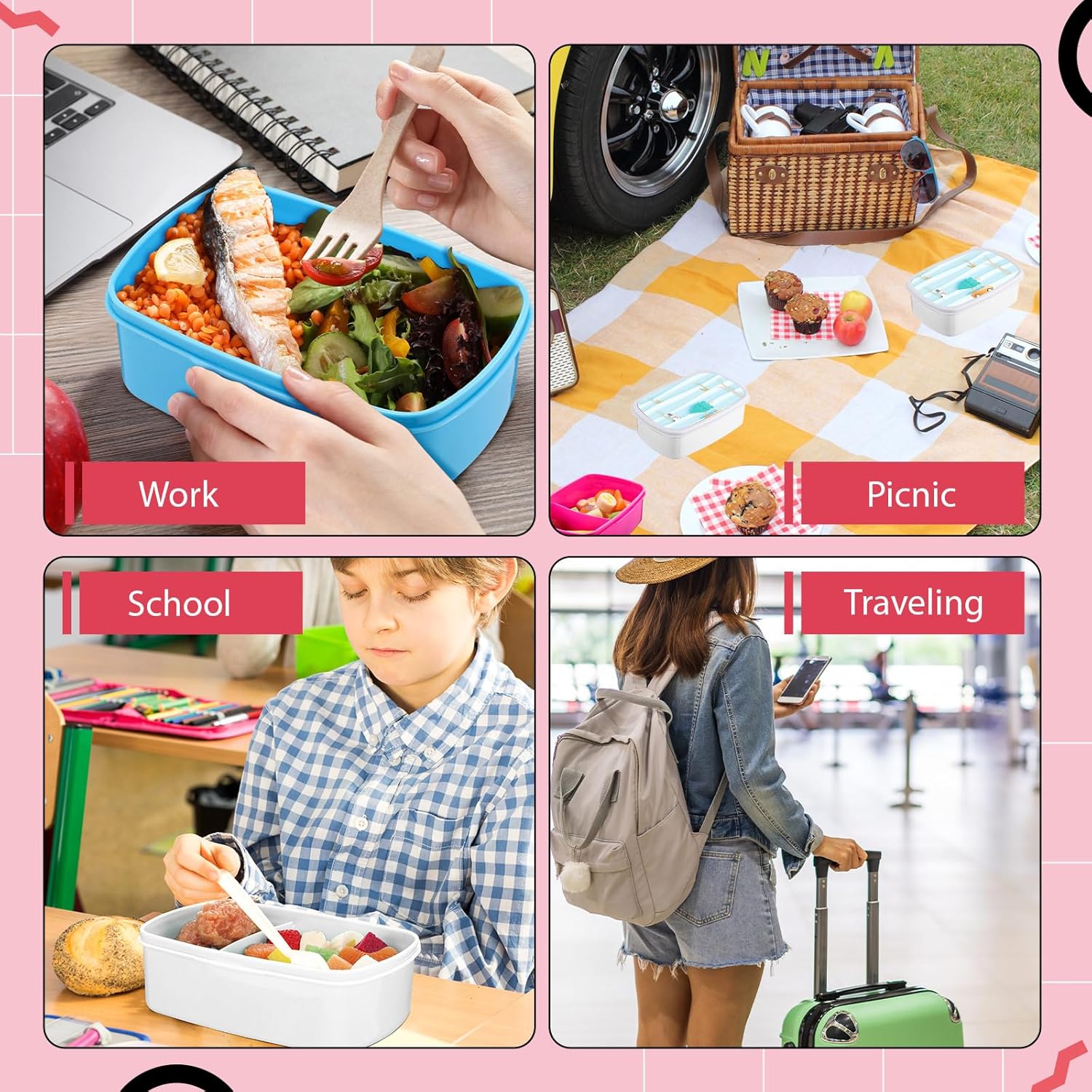 6 Pcs Sublimation Lunch Box Reusable Plastic Bento Box 2 Compartment Bpa-free Snack Containers 7.3 x 4.9 x 2.4 Inches DIY Bento Containers for Microwave Freezer(Pink, Green, White)