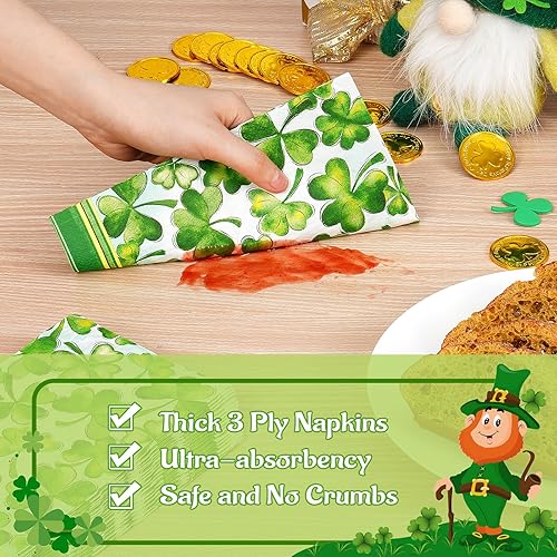 Miniatura 4 de Homlouue 100 servilletas desechables de 3 capas para el día de San Patricio, servilletas de papel de trébol de la suerte de trébol para baño, cena,