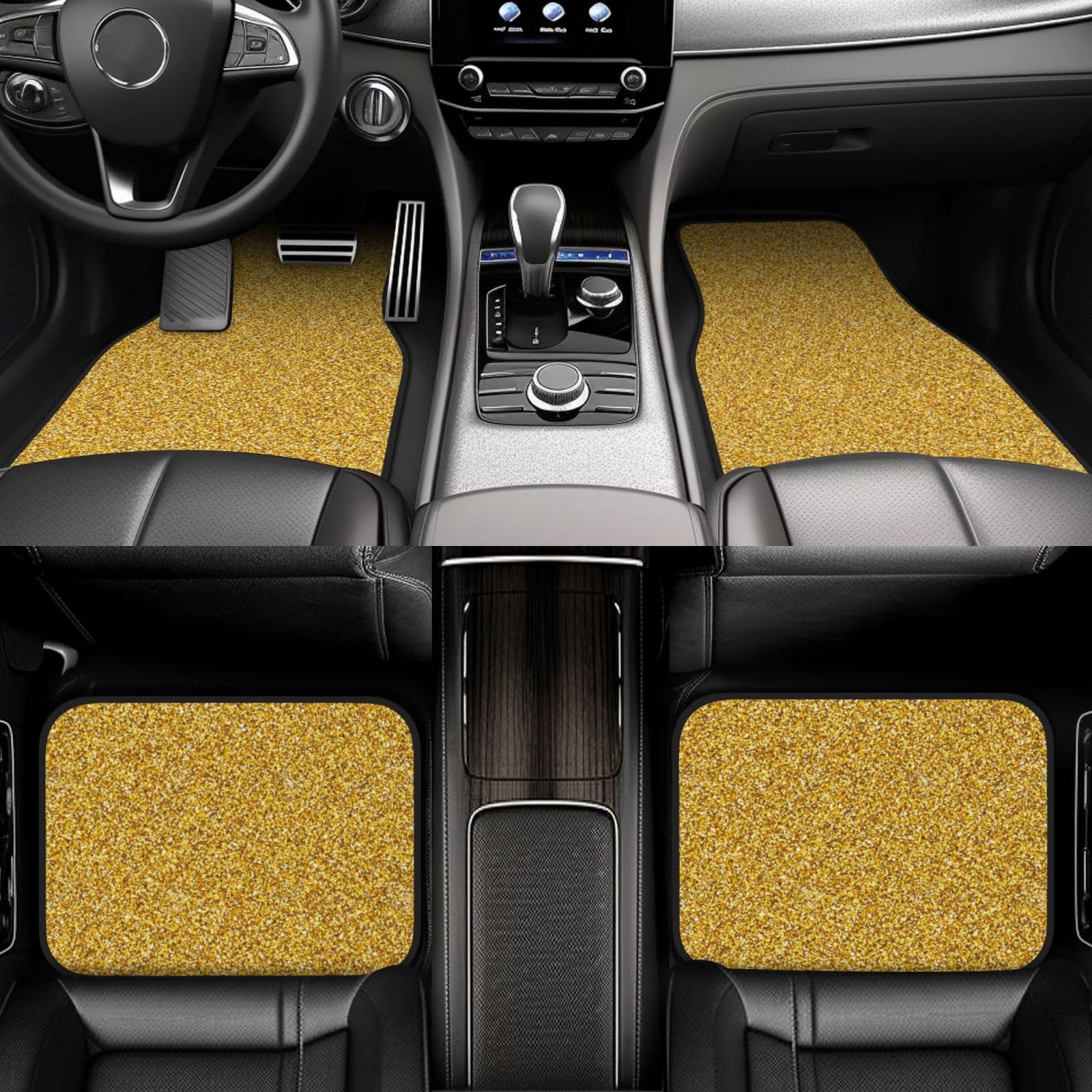 Goldene Glitzertextur, 4er-Set Auto-Fußmatten, Neopren-Fußmatten für Fahrzeuge, rutschfeste Auto-Fußmatten, Autozubehör