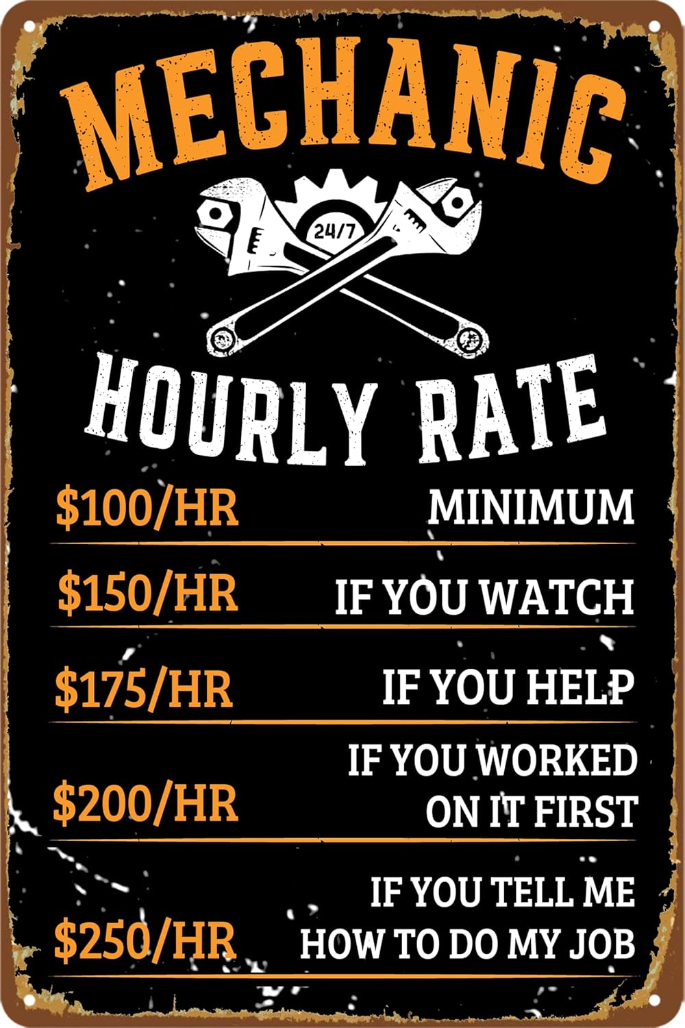 Letreros de garaje para hombres y hombres, decoración de cueva, accesorios de taller, mecánico, tarifa horaria, letrero de lata de metal, póster de