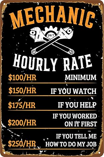 Letreros de garaje para hombres y hombres, decoración de cueva, accesorios de taller, mecánico, tarifa horaria, letrero de lata de metal, póster de