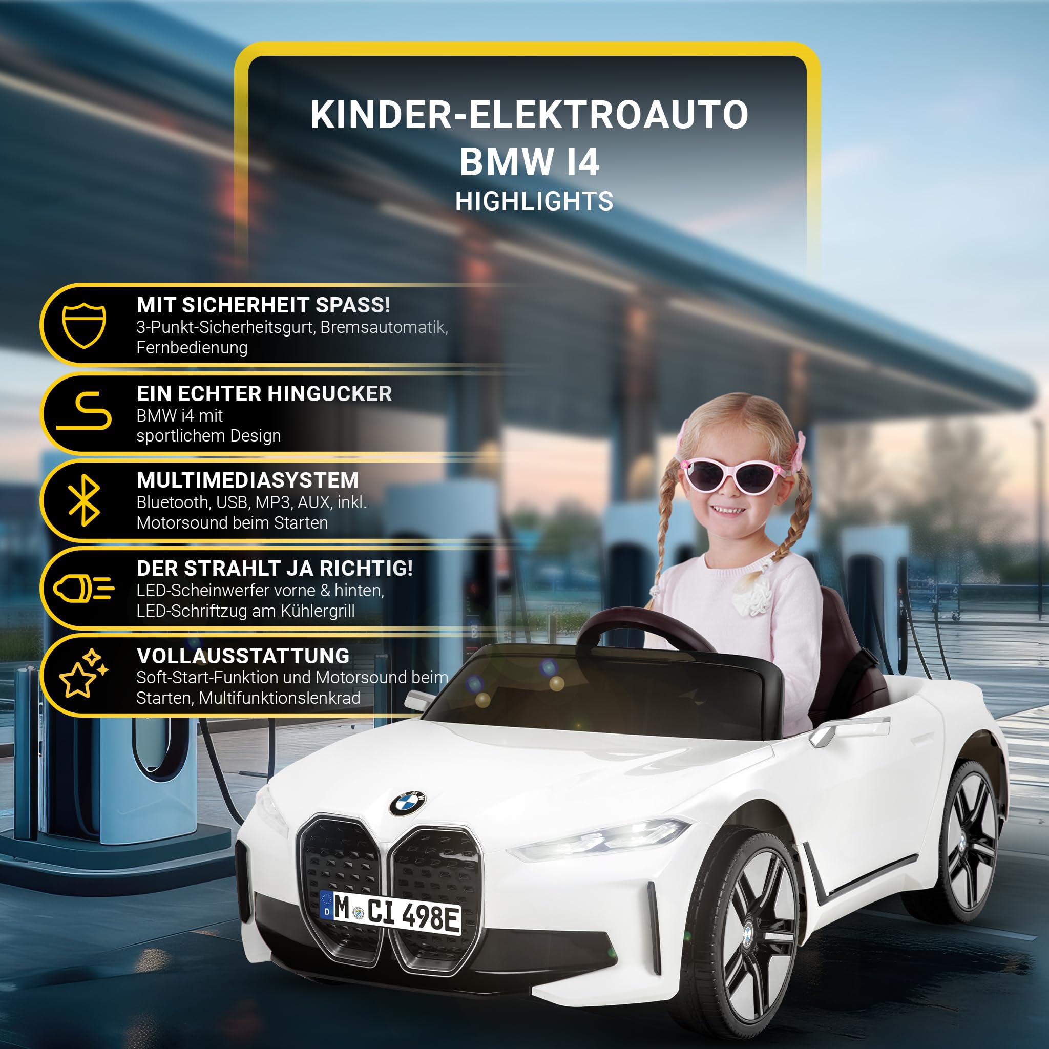Actionbikes Motors Kinder Elektroauto BMW i4 Lizenziert (Weiß)