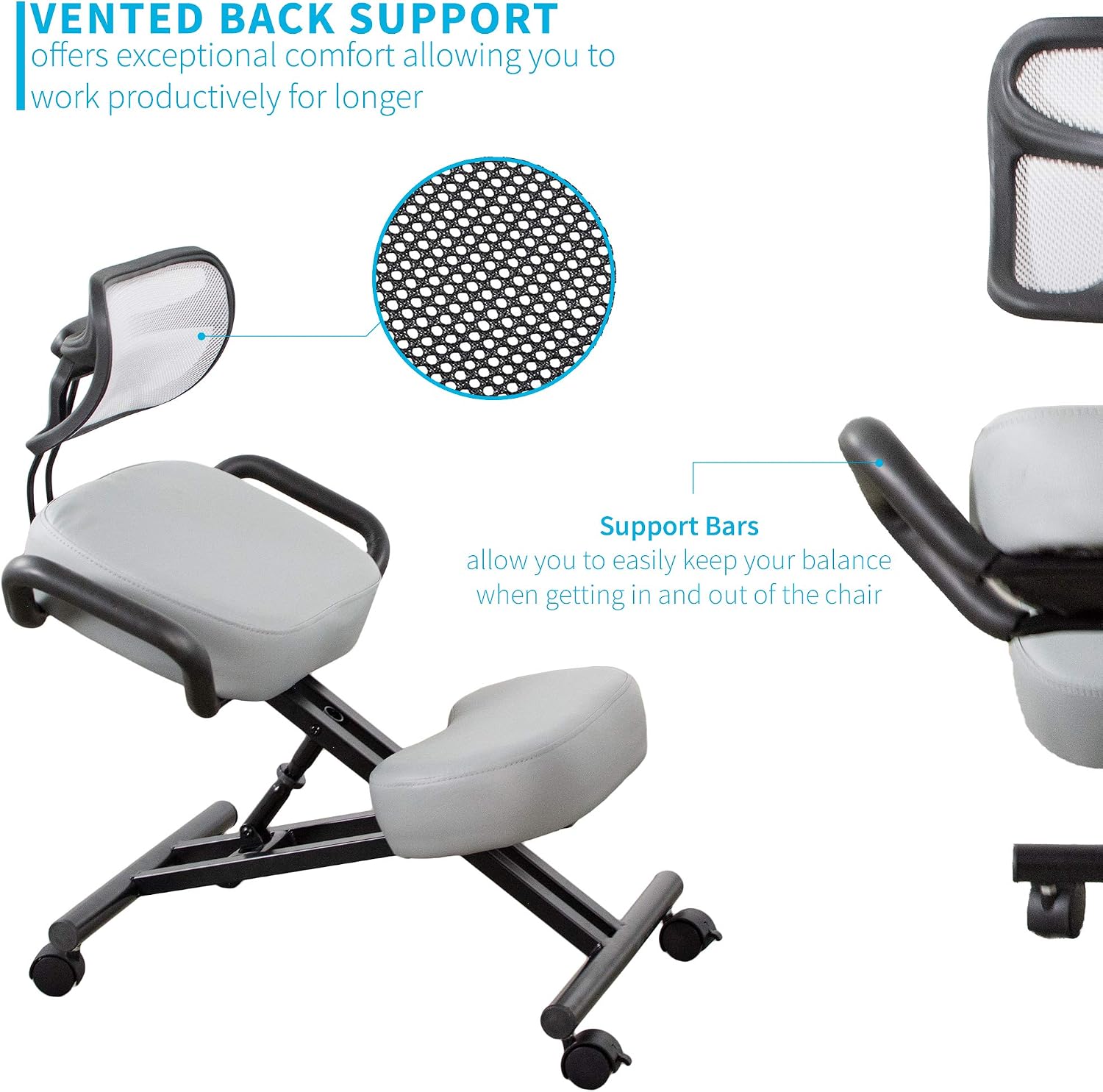 DRAGONN by VIVO Ergonomic Kneeling Chair with Back Support, Adjustable Stool for Home and Office with Angled Seat for Better Posture - Thick Comfortable Cushions, Gray, DN-CH-K02G