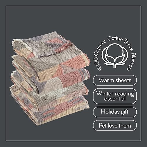 Miniatura 9 de Aurora - Mantas de algodón tamaño Queen, manta de verano de algodón, manta de muselina ligera y transpirable para sofá, cama, silla, manta bohemia