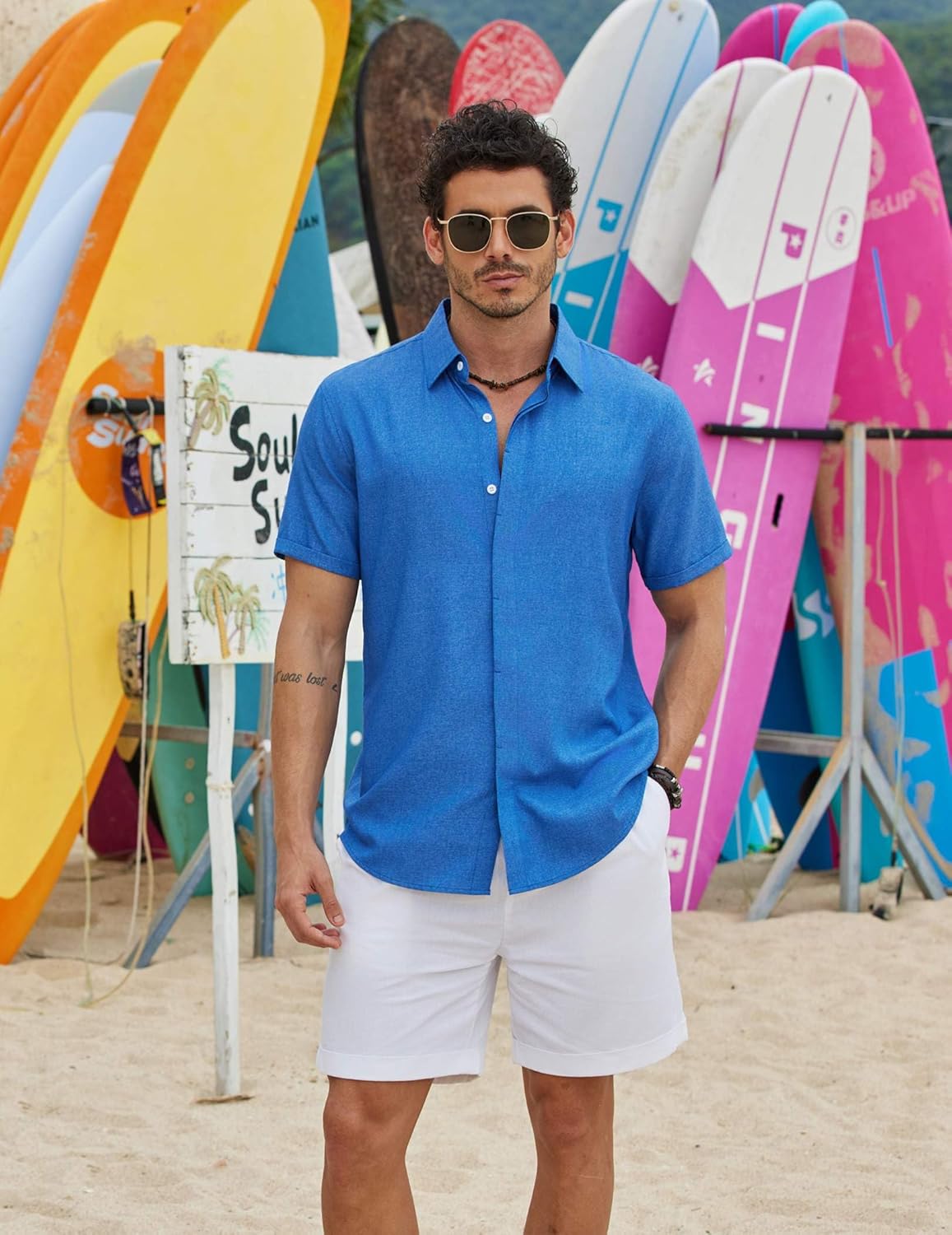 COOFANDY Men's Short Sleeve Button Down Casual Summer Shirts Linen Beach Vacation Shirt - Image 5