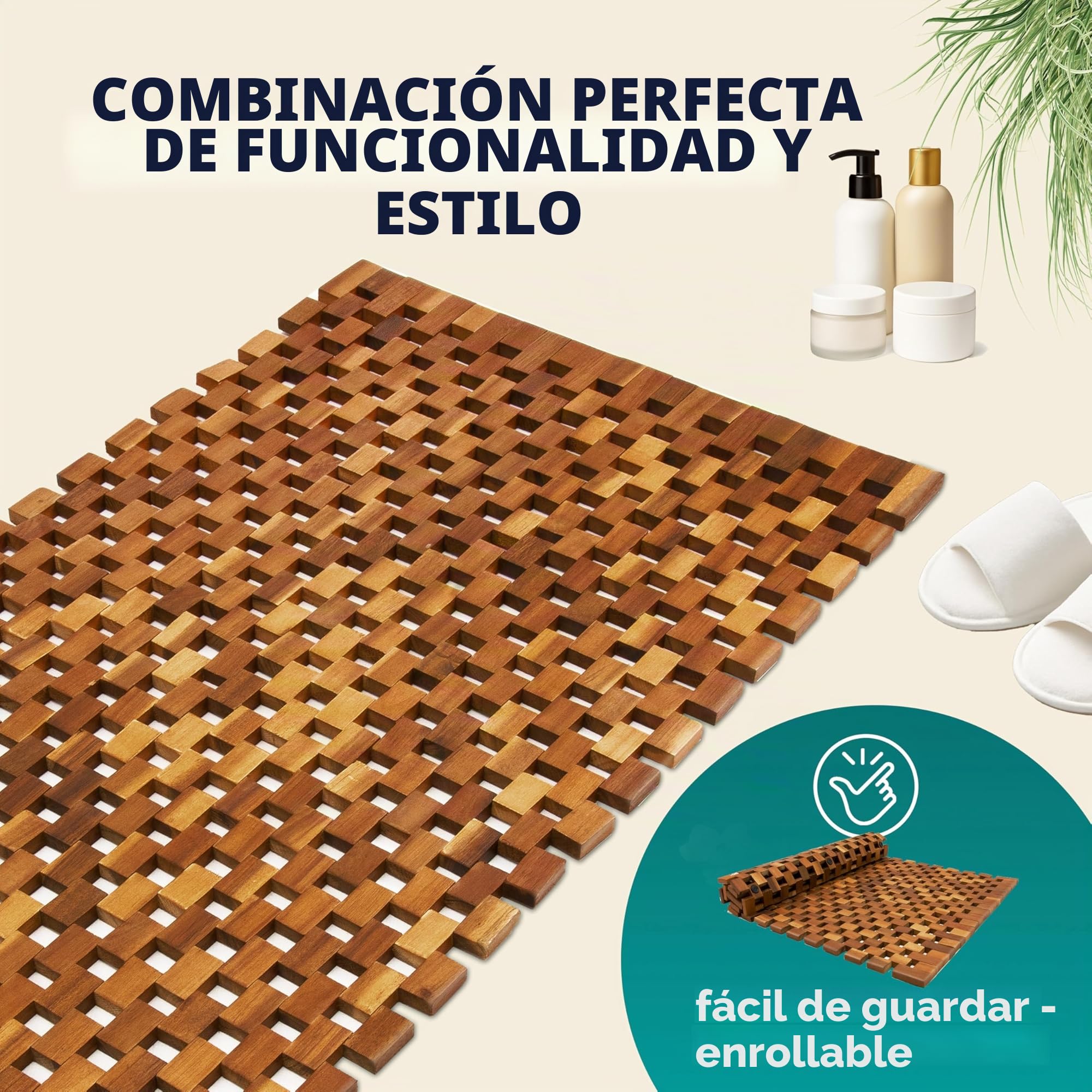Deuba Set de 2 Alfombras de Baño de Madera de Acacia 80x50cm Alfombrilla para Ducha SPA Certificado FSC
