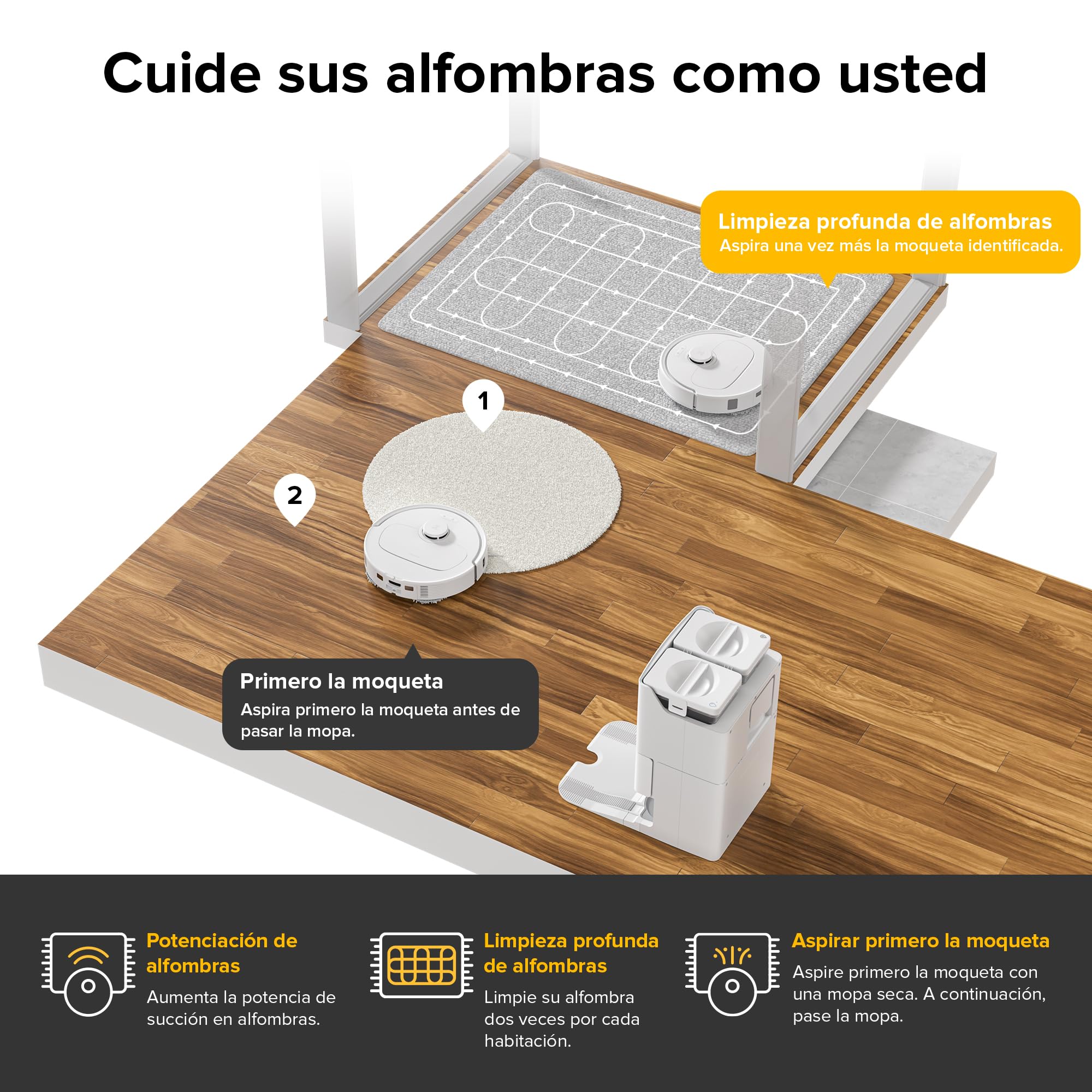 roborock Qrevo S Set Aspiradora Robot, HyperForce® 7000Pa, Autovaciado de Polvo, Base multifunción, Control Inteligente, PreciSense® LiDAR, además 2 Paños de Limpieza, Blanco