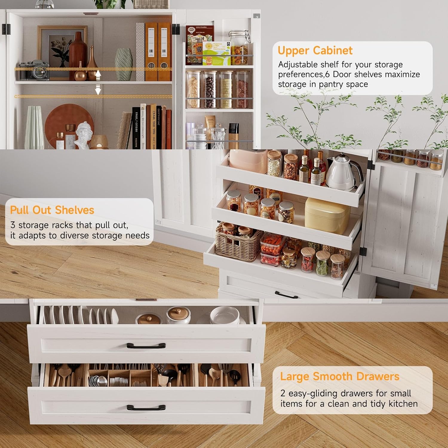 Elegant 71" Farmhouse Pantry Cabinet with Adjustable Shelves and Ample Storage