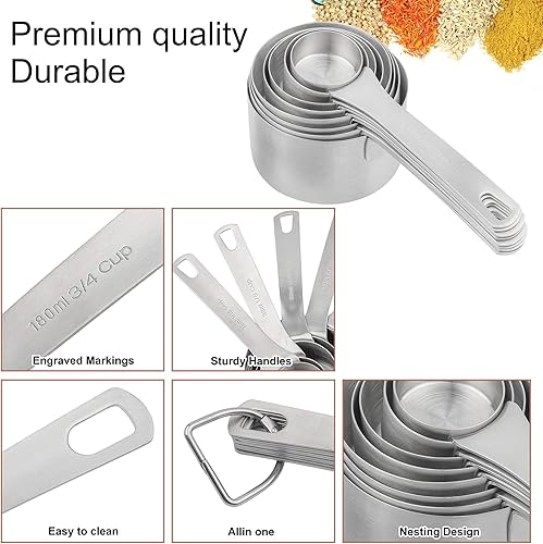 Miniatura 3 de Juego de cucharas medidoras, cucharas medidoras de acero inoxidable, juego de 11 cucharas medidoras de acero inoxidable para ingredientes secos o