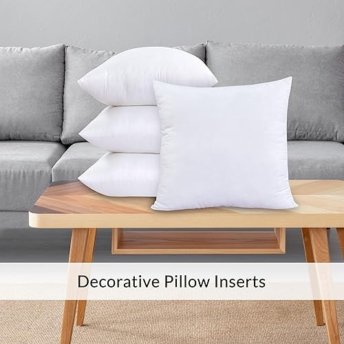 Miniatura 6 de ROYALE LINENS Paquete de 4 rellenos de almohada de 17 x 17 pulgadas, almohada cuadrada, almohada para cama y sofá, inserto de almohada decorativa,