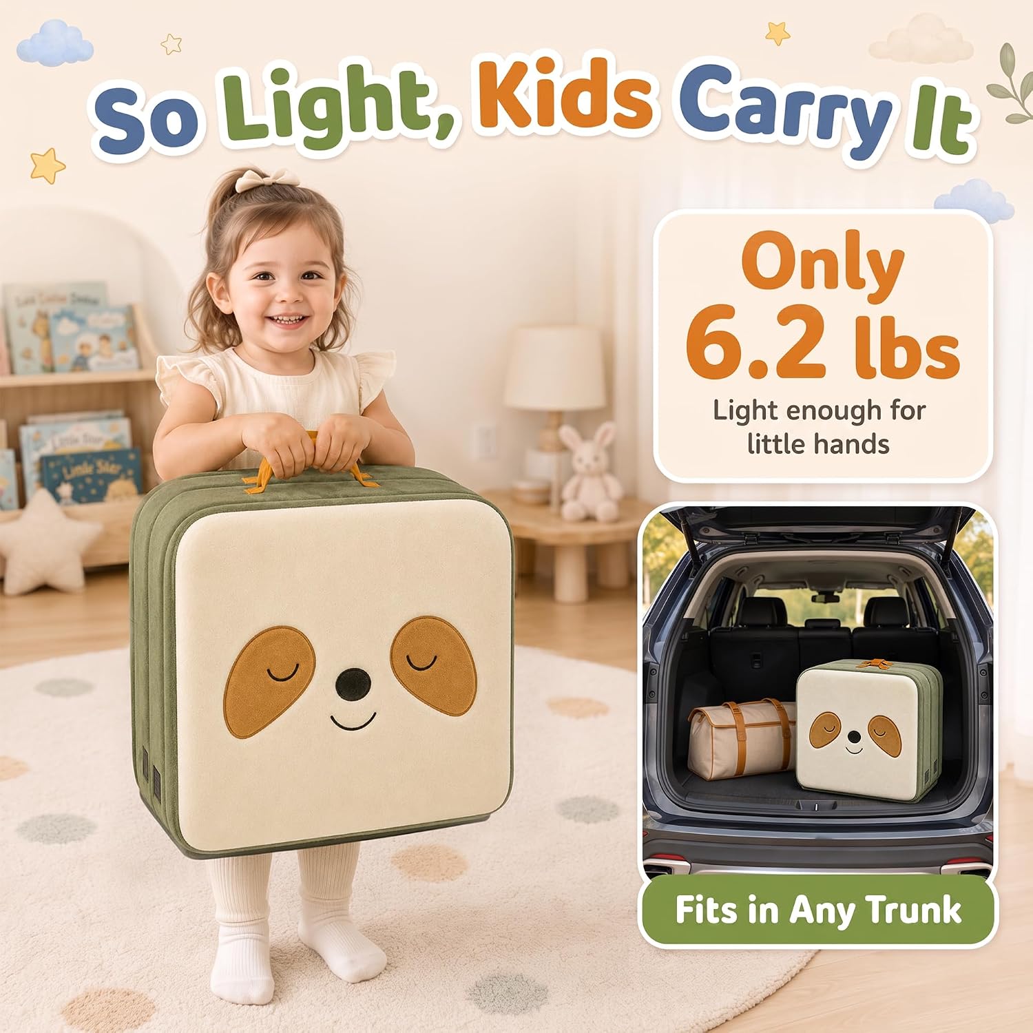 Sloth Toddler Travel Bed, Foldable Portable Floor Bed with Pillow