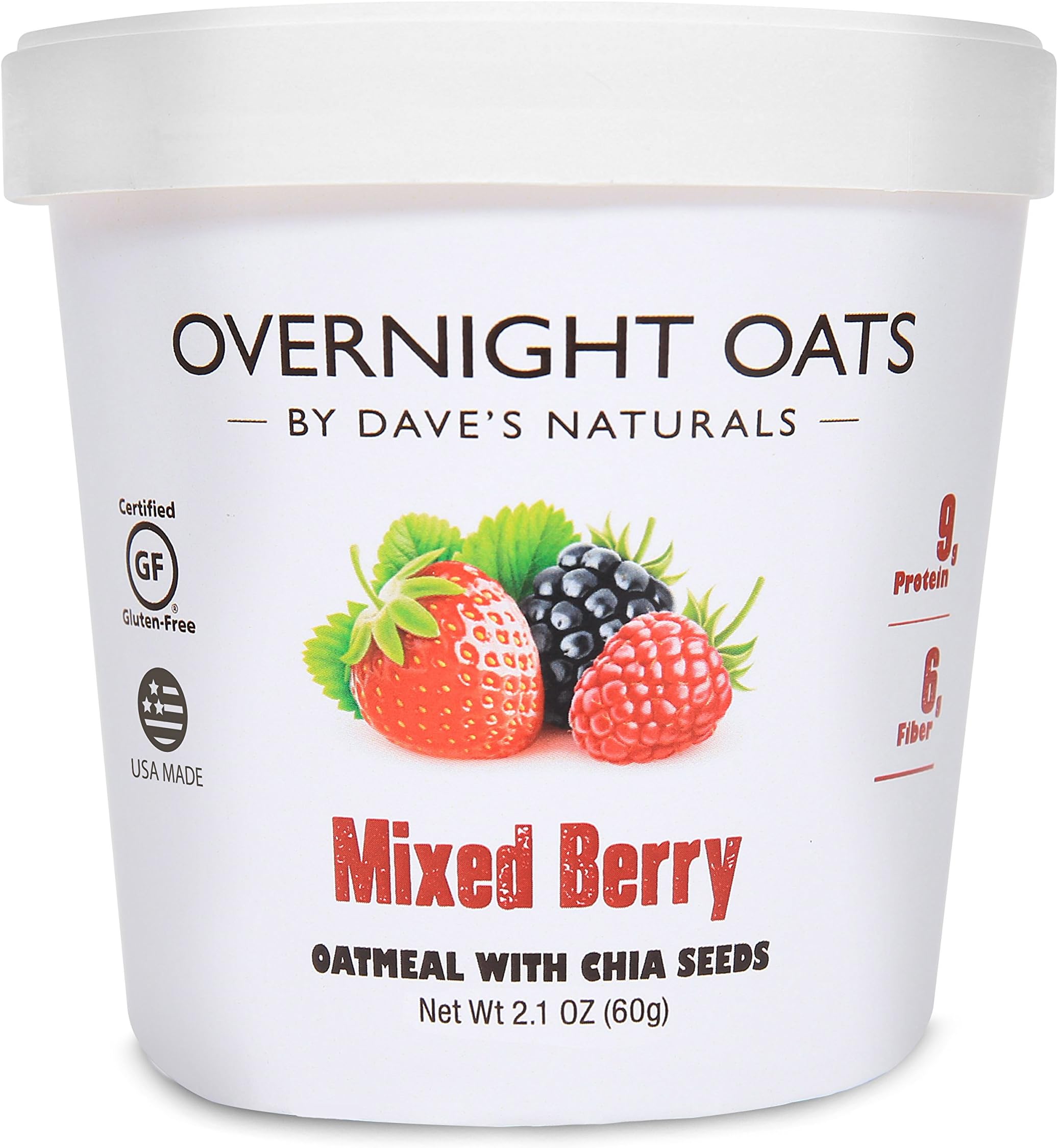 Overnight Oats by Dave’s Naturals, Mixed Berry with Whole Grain Oats (Pack of 8)