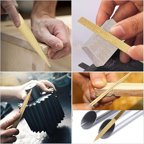 Miniatura 7 de Juego de limas de madera, 13 limas de acero al carbono dorado con maleta, incluye 2 limas de metal grandes, 10 limas de diamante y cepillo de acero