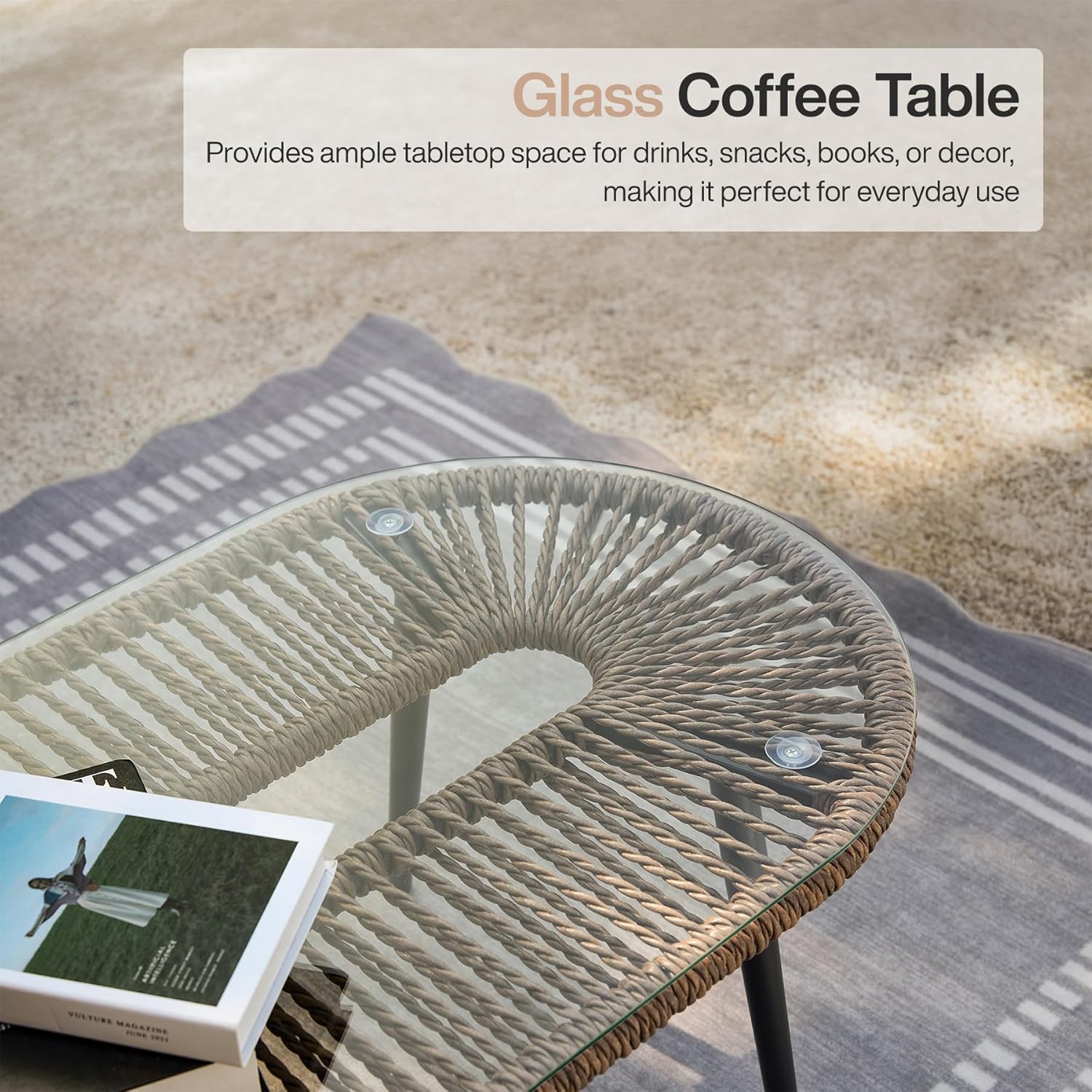 Tribesigns 4-Piece Outdoor Patio Furniture Set with Removable Waterproof Cushions, All-Weather Rattan Wicker Conversation Furniture Set with Glass Coffee Table for Garden, Pool, Porch, Balcony (Brown)
