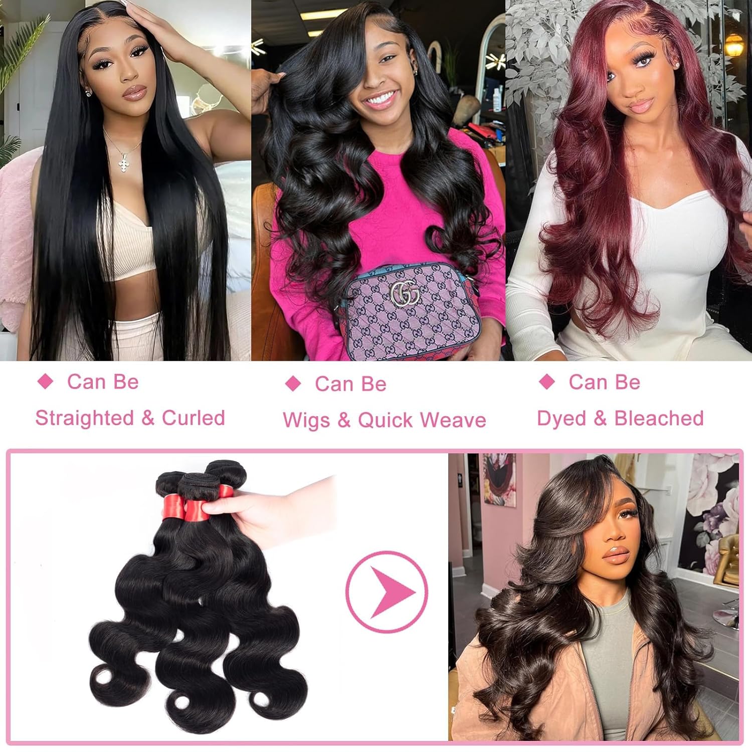 Douyin Brazilian Body Wave 3 Bundles Human Hair 22 24 26 Inch 12A 100% Unprocessed Virgin Human Hair Weave Bundles Deals Natural Black Color (1B Black，22 24 26)