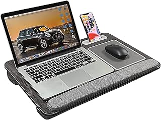 Laptop Lap Desk Home Office with Cushion, Mouse Pad, and Phone Holder for Couch Bed, Dorm Room Essentials as Computer Laptop Stand, Book Tablet- Fits Up to 17 Inch Laptops, Oak Grey