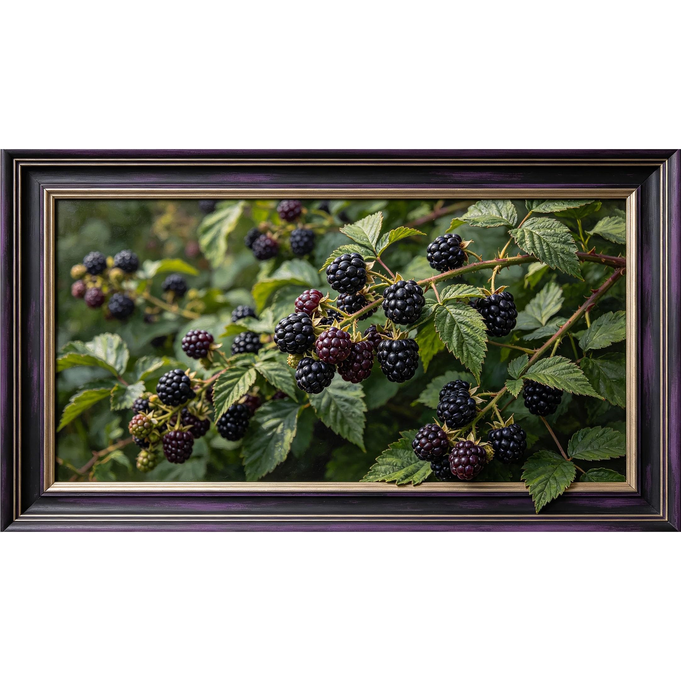 QZLITHOTIC 50x90cm3D Framed Wall Art， Botanical Blackberry Branches Natural Green Foliage Self‑Adhesive Mural， Water‑Activated Peel & Stick Fabric Decor Wall Decal for Bedroom Living Room