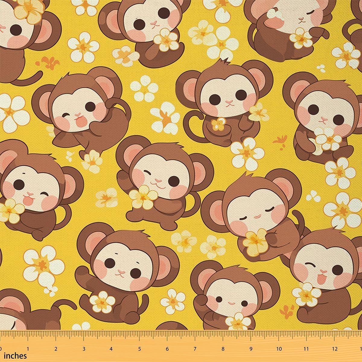 jejeloiu Monkey Fabric by The Yard Cartoon Monkey Upholstery Fabric for Sewing Crafting Kawai Animals Waterproof Indoor Outdoor Decor for Home DIY Projects 2 Yards