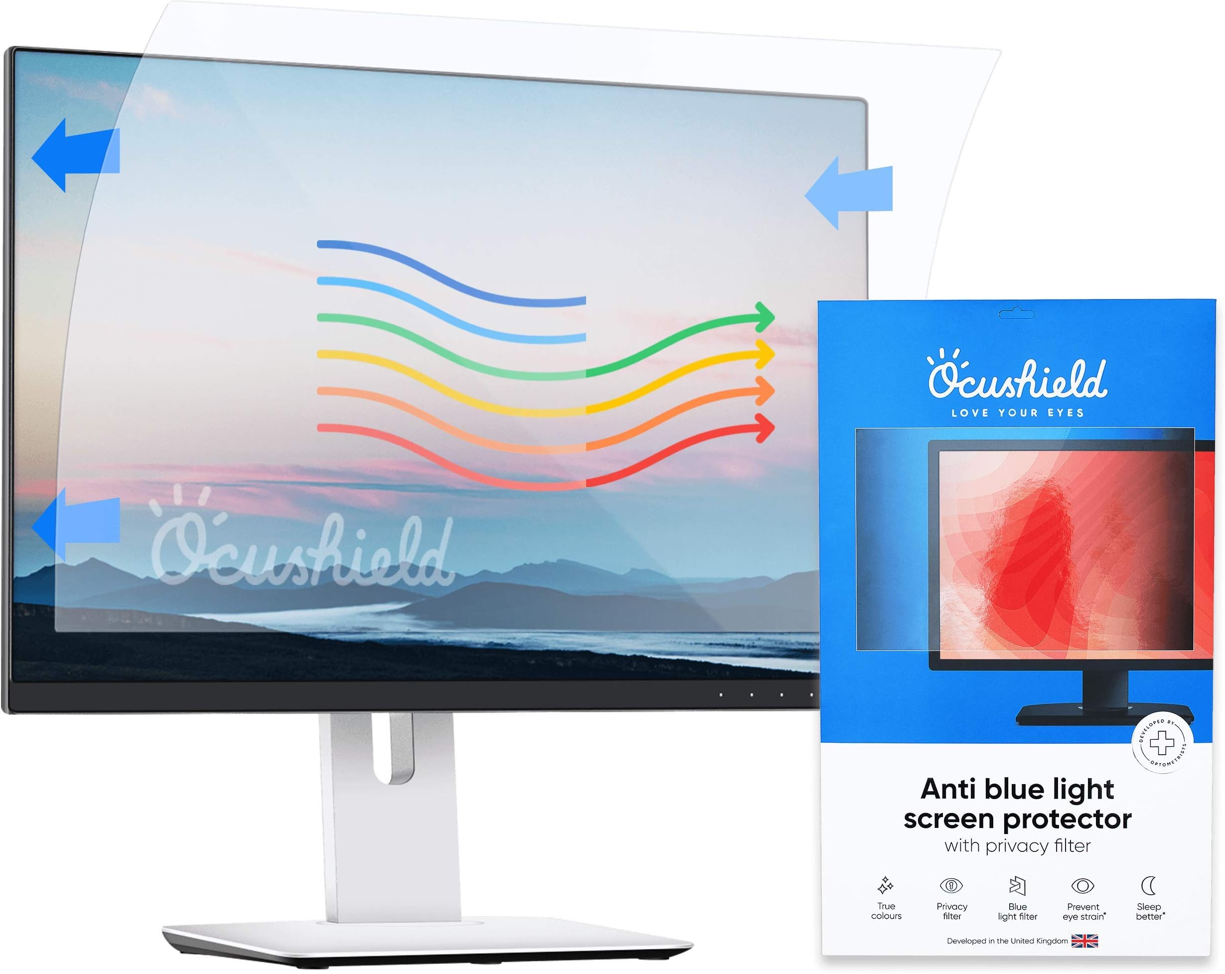 Ocushield 21” (16:10) Premium Anti Blue Light Screen Protector with Privacy Filter for Laptops and Computer Monitors - Anti-Glare - Easy Install - Anti-Fatigue