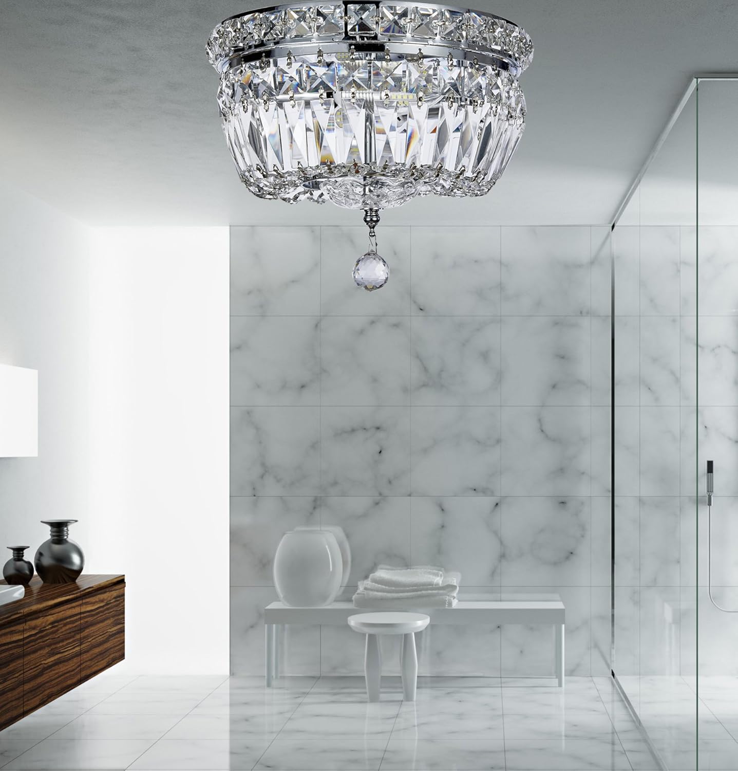 Best Deal New Galaxy 2-Light Chrome Finish Crystal Shade Chandelier Flushmount Ceiling Fixture