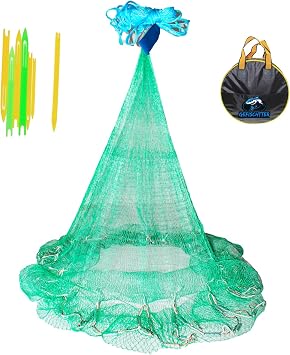 Saltwater Fishing Cast Net | Hand Throw Fishing Cast Net with Eco-friendly Rubber Sinker 1/2 Inches Mesh for Saltwater Freshwater Size 4ft-12ft