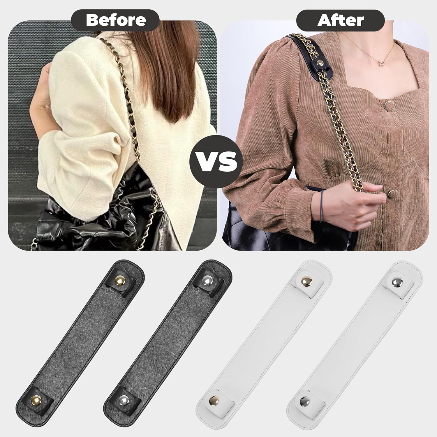 Lambskin Leather Shoulder Strap Pad for Designer Trendy Bags,Detachable Replacement Pressure Relief Cover for Women Tote Bag Handbag Purse Backpack【Black,Silvery Studs】
