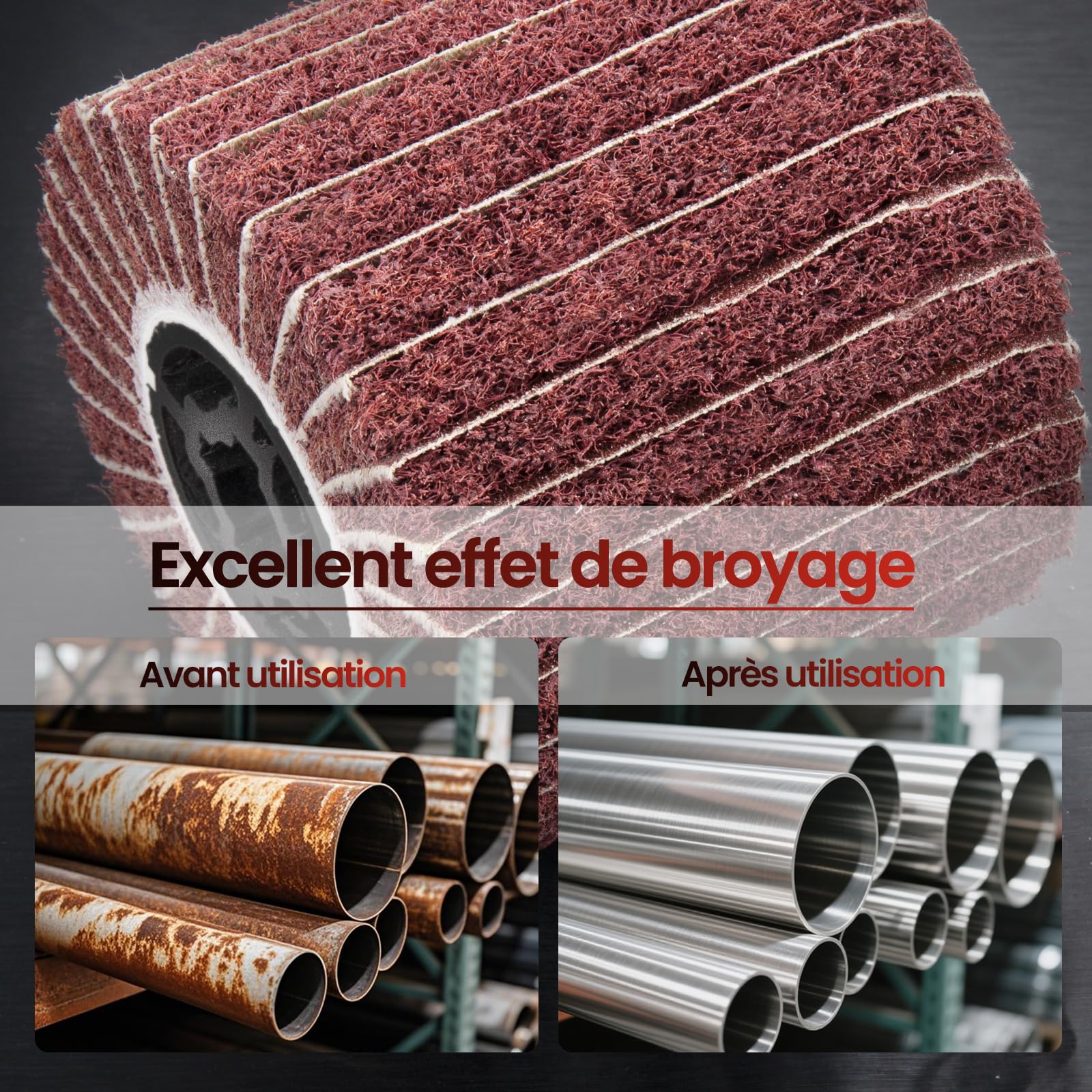 Brosse en Nylon - Rouleau Abrasif - Manchons Abrasifs pour Machine à Satiner - Brosse à Bois et Métal - Polissage de Surface - Grain 60/80/120/180 (B-60#)