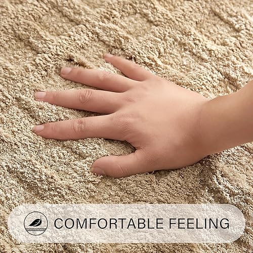 Miniatura 4 de Alfombra de baño beige de 24 x 16 pulgadas, antideslizante, pequeña, alfombra de baño absorbente y bohemia, alfombra de baño lavable de secado