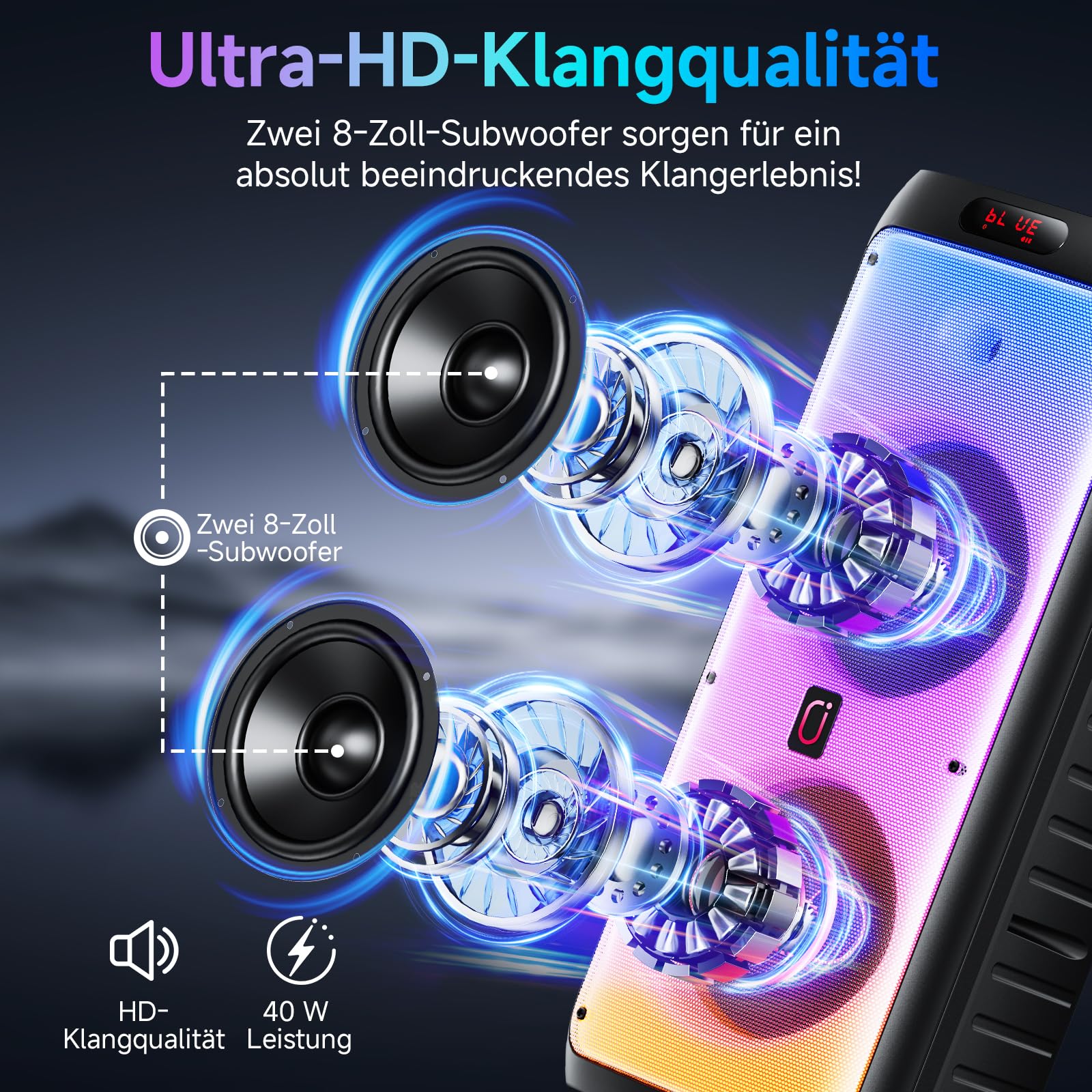 JYX Système Karaoke avec 2 Microphones sans Fil, Enceinte karaoké Professionnelle Portable Bluetooth avec Les lumières LED, idéale pour Les fêtes de Famille et Les Cadeaux, Support USB/TF/AUX/MIC/TWS