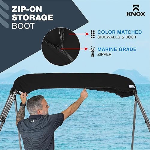 Miniatura 6 de Lona universal de repuesto Bimini de 3 arcos y paredes laterales desmontables con funda de almacenamiento, toldo de barco de grado marino 900D con