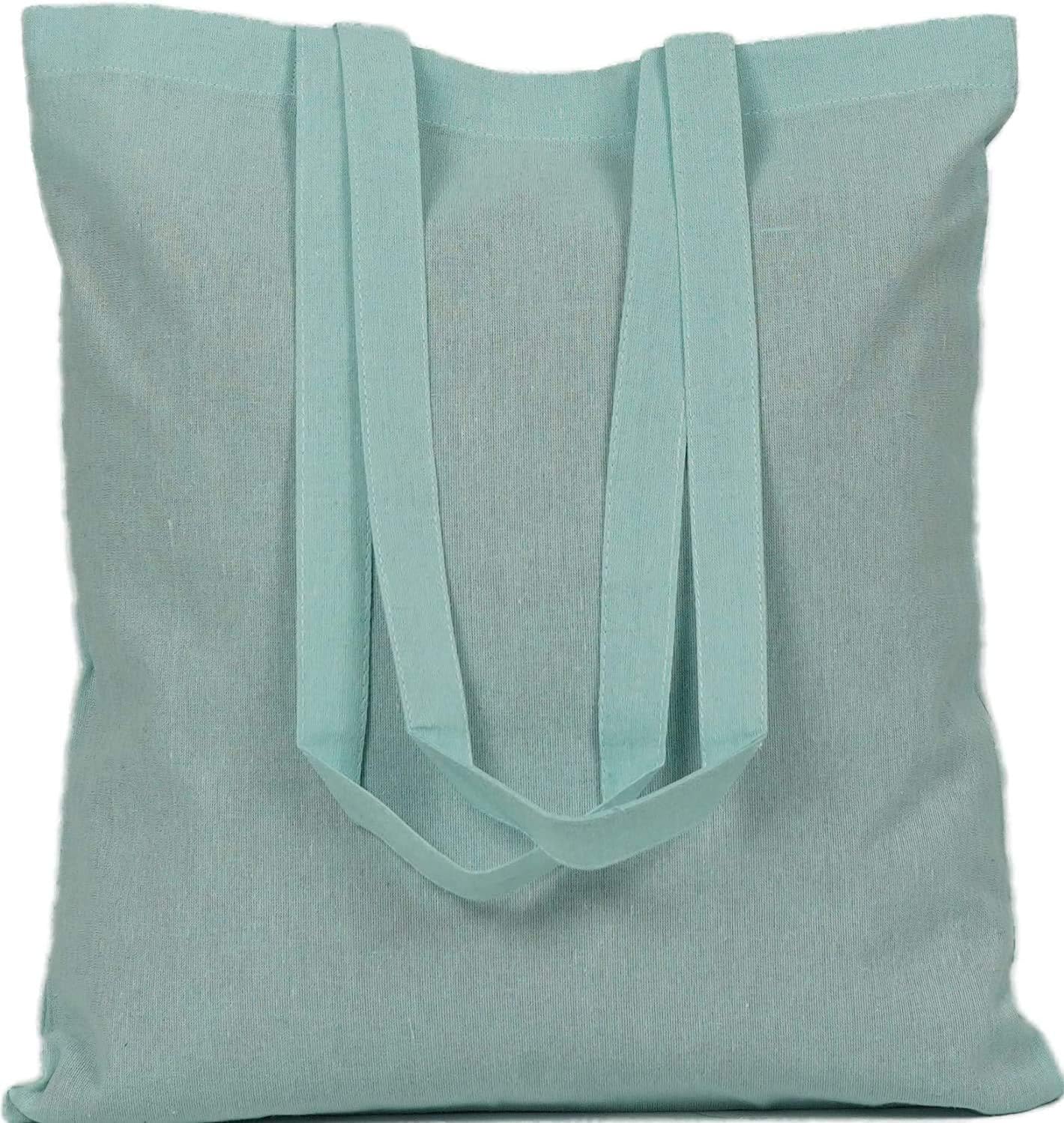 ATMOS GREEN 100 Pack 15 X 16 inch with 27" Handle Glacier Color 5 Oz Recycled Cotton Reusable Grocery Bags ecofriendly Super Strong Great Choice for School Promotion Branding Made in India