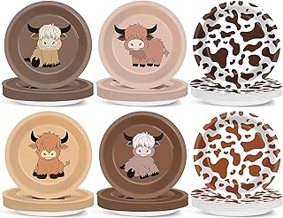 60Pcs Highland Cow Party Supplies Brown Cow Party Paper Plates 7Inch Highland Cattle Plates Western Cattle Dinnerware Decorations for Birthday Baby Shower Farmhouse Disposable Parties Supplies