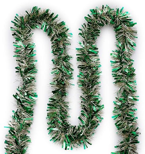 Guirnalda giratoria de oropel de 4 pulgadas, guirnalda artificial de 30 pies para árbol de Navidad, decoraciones para el 4 de julio, decoración