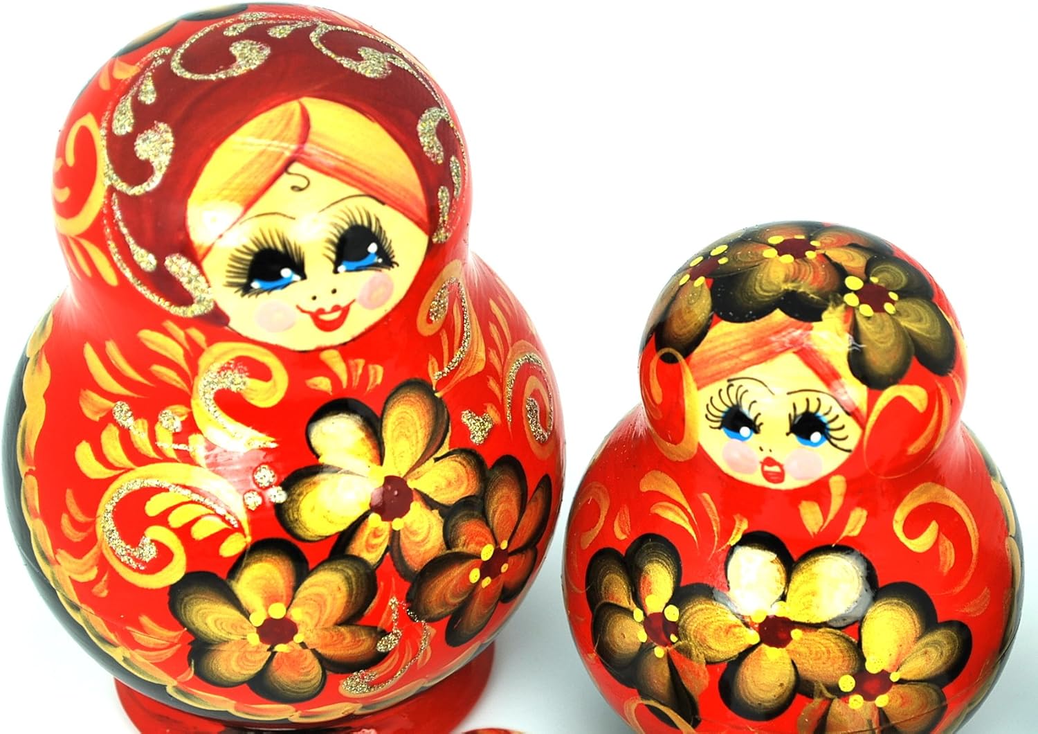 Gabriella's Gifts Unique Authentic Russian Hand Painted Handmade Red Floral Nesting Dolls Set of 10 Pcs Matryoshkas