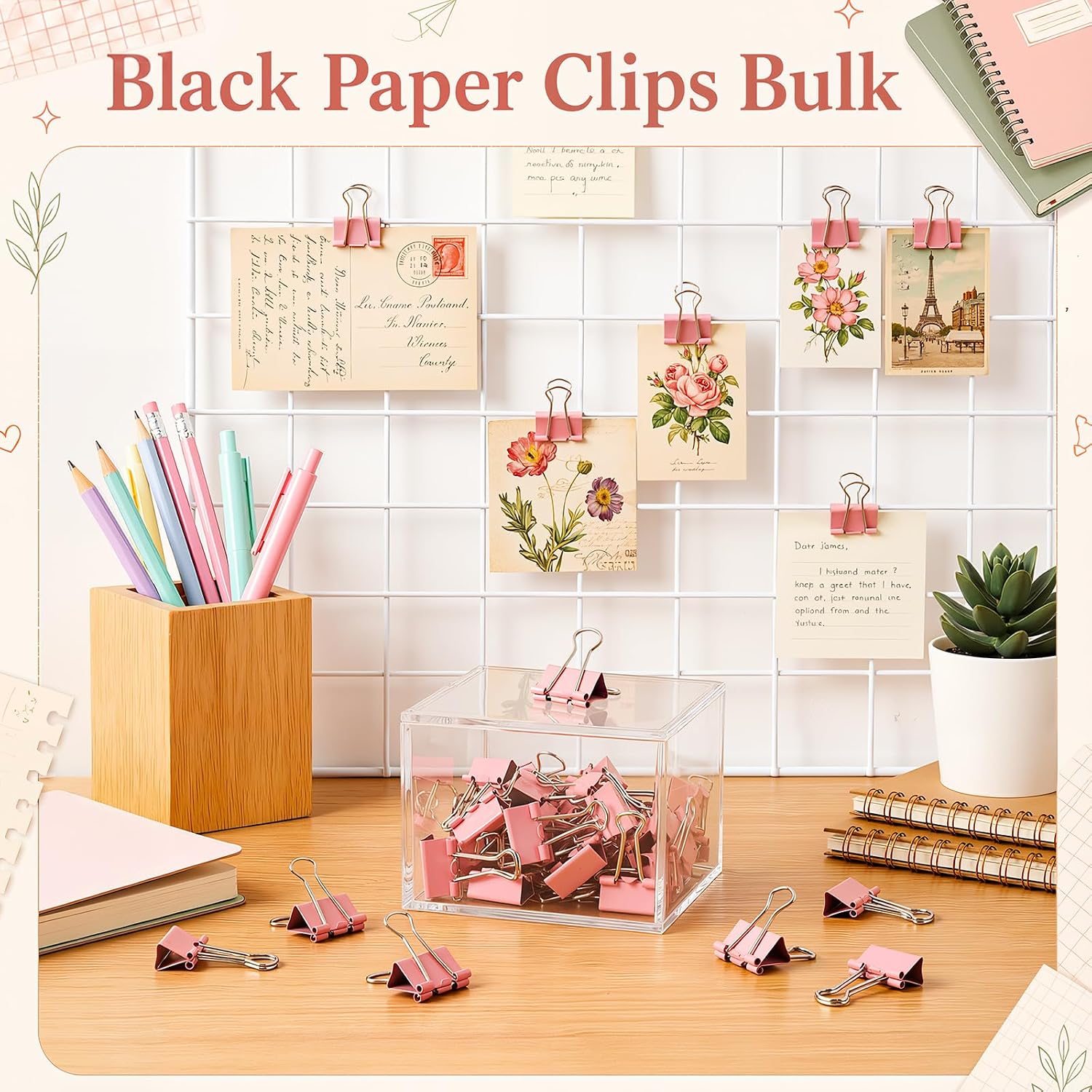 Yexiya 300 Pcs Binder Clips Bulk, 0.75 Inch Paper Clamps,Pink image 4