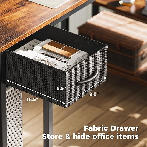 Miniatura 3 de SUPERJARE Escritorio reversible en forma de L de 53 pulgadas con luces LED y tomas de corriente, escritorio para computadora con estantes y soporte