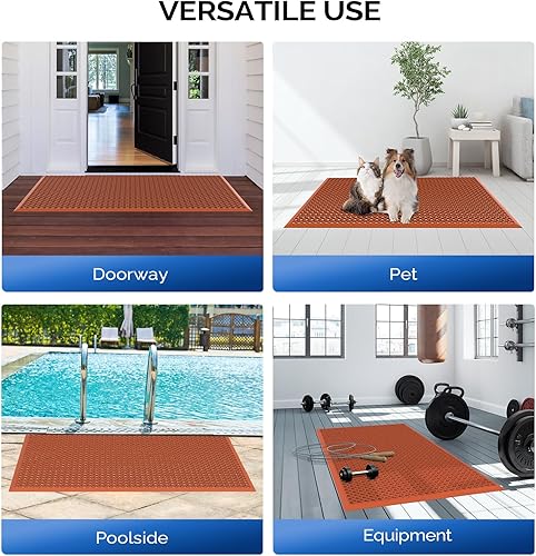 Miniatura 6 de ROVSUN Tapete de goma con agujeros, antifatigaantideslizante, para cocina industrial, restaurante, bar, baño, utilidad, garaje, piscina, entrada,