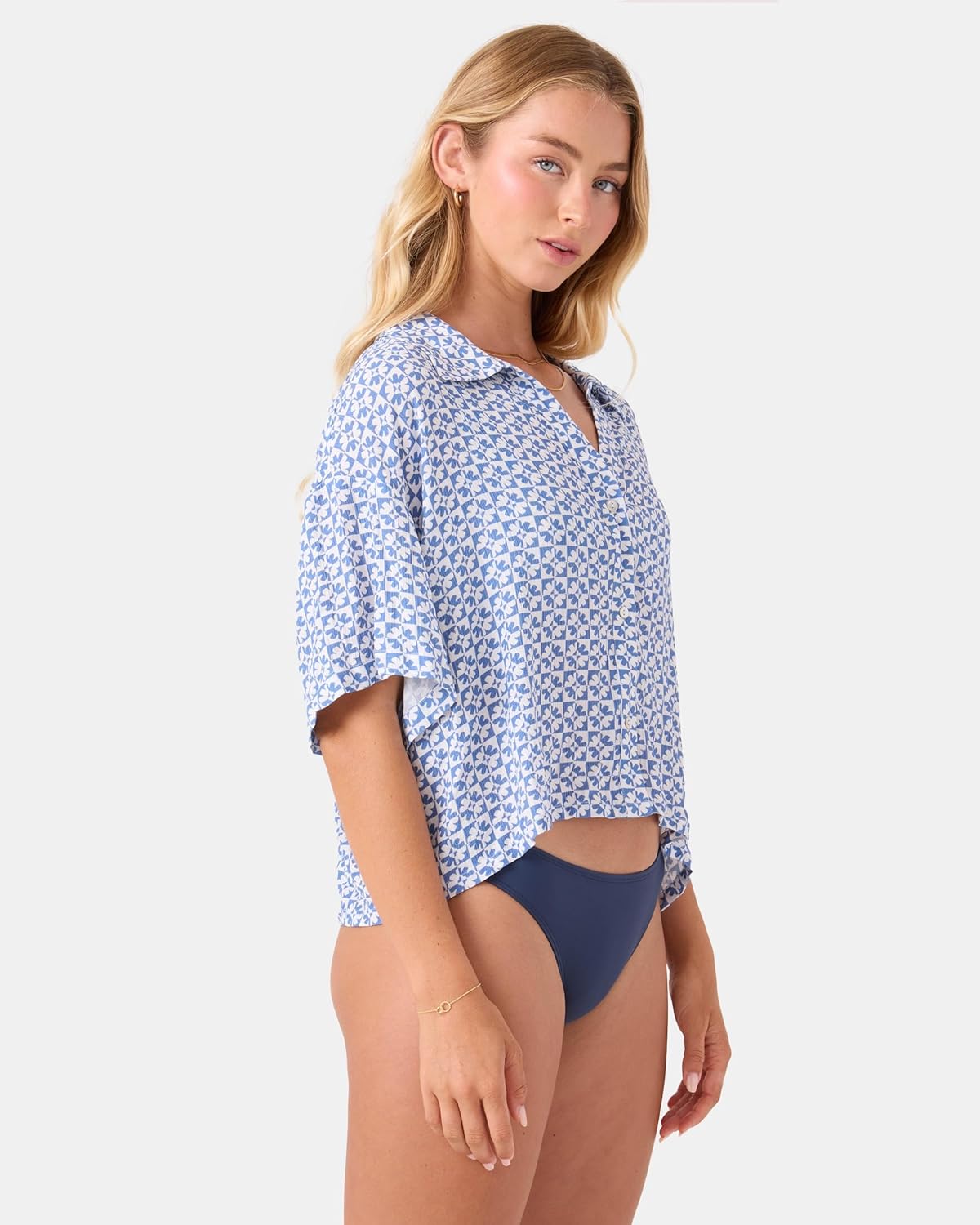 Roxy Women's Cropped Button Down Cover Up Shirt for Beach, Poolside, Resort Wear