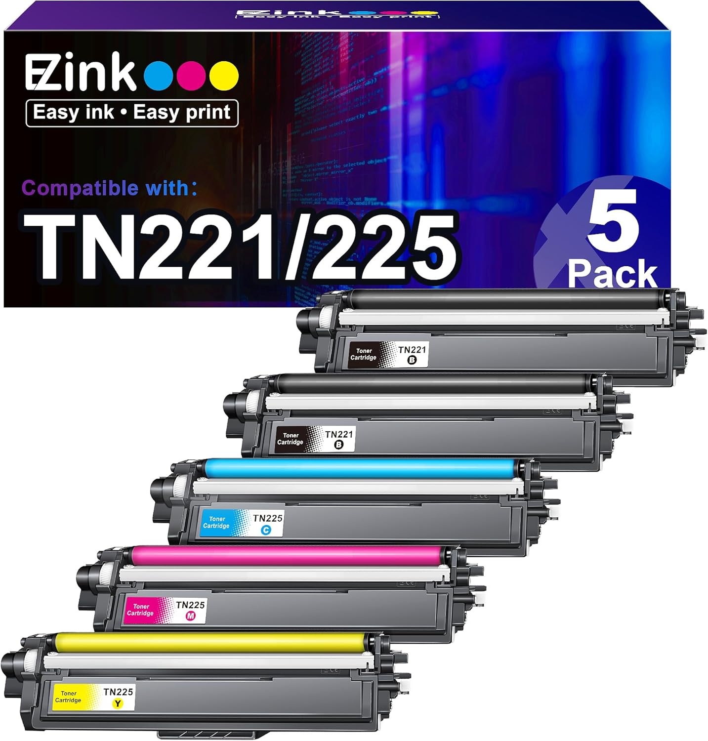 E-Z Ink Compatible Toner Cartridge 5-Pack for Brother Printers