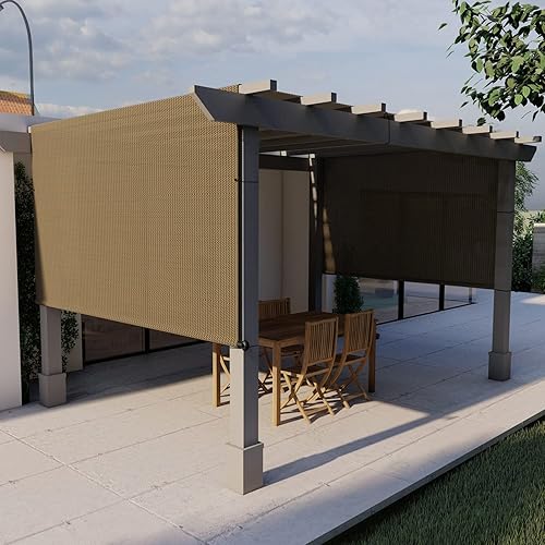 E&K Sunrise - Toldo para exteriores de 8 x 12 pies, con ojales, varillas con peso, bloqueo UV, para pérgola, patio, terraza, patio trasero (marrón)
