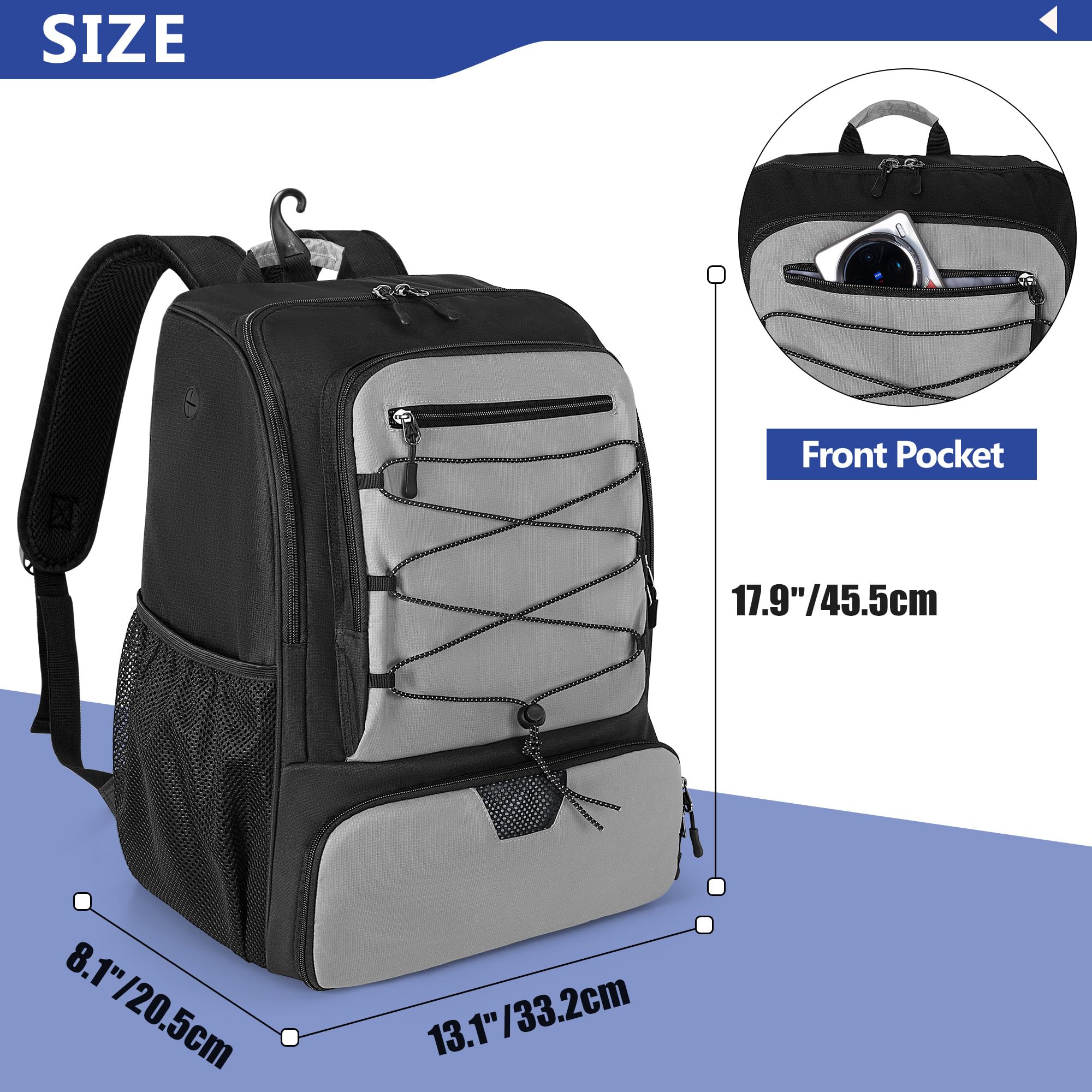 GOBUROS Sac de Pickleball Pour 4 Raquettes Avec Compartiment à Chaussures, Sac à DOS de Pickleball Avec Crochet de Clôture Pour Accessoires de Pickleball