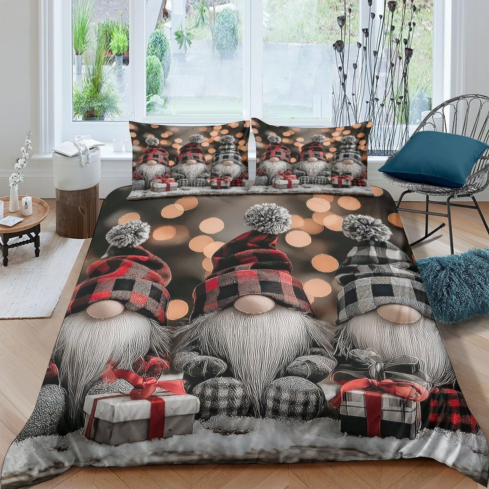 Ctjqhvkz Style-4 3D Printed Christmas Gnome Fitted Sheet Microfiber Soft Breathable Plaid Gift Bed Sheet For Bedroom Home Decor Single（135X200cm）