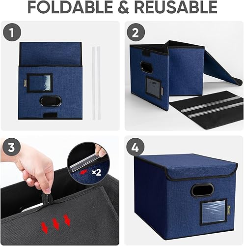 Miniatura 212 de BALEINE - Caja organizadora de archivos con tapa, organizador de carpetas plegable con riel de plástico, caja para carpetas colgantes para Gris