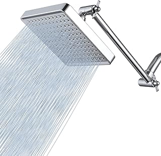 Voolan Rain Shower Head with 11" Extension Arm - High Pressure Rainfall Showerhead - Luxury Modern Look - Comfortable Shower Experience Even at Low Water Flow (Square, Chrome)