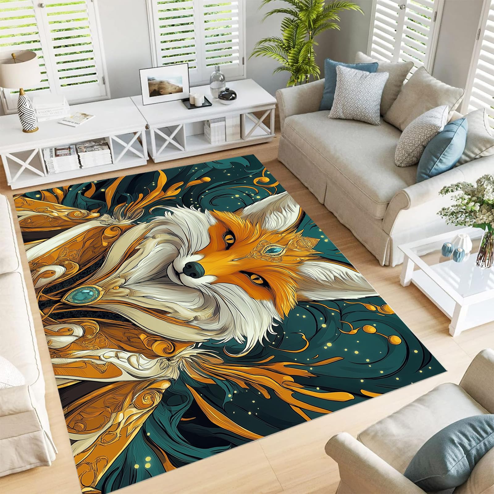 Tapis de salon renard lavable pour une maison accueillante