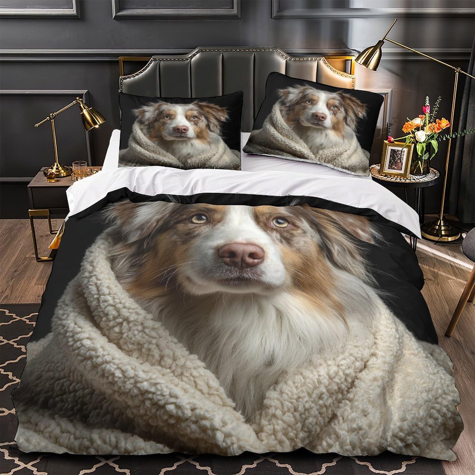 Housse de couette chien hypoallergénique et résistante en microfibre légère 3D