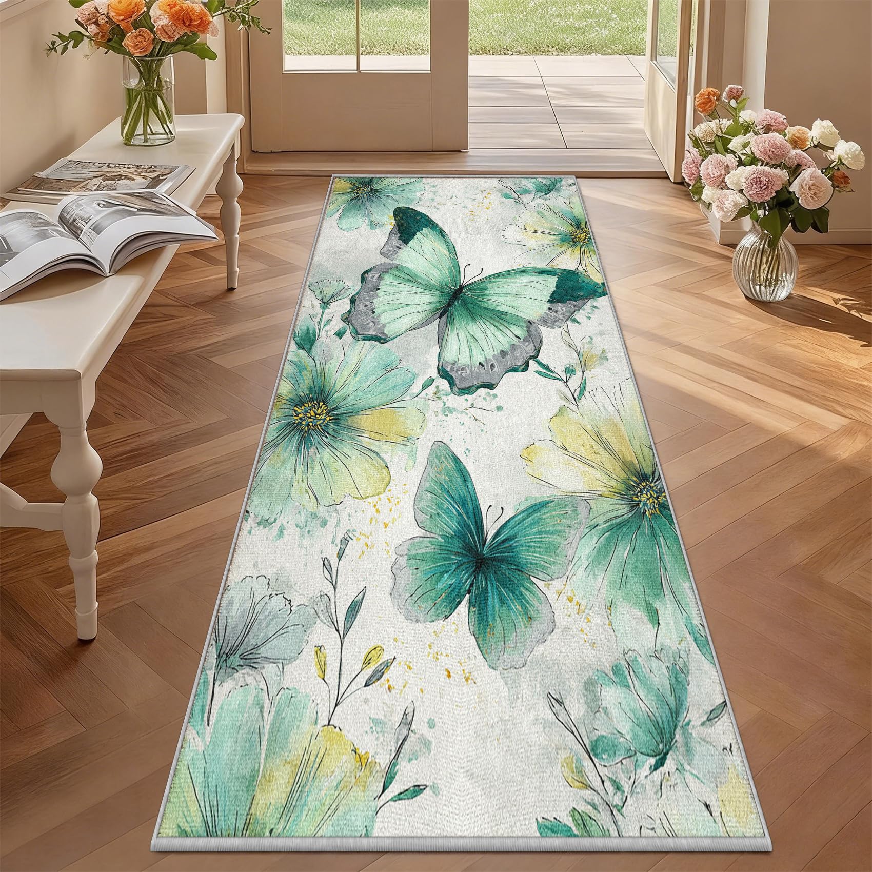 Tapis de couloir lavable en machine 80x300 cm doux et à poil ras