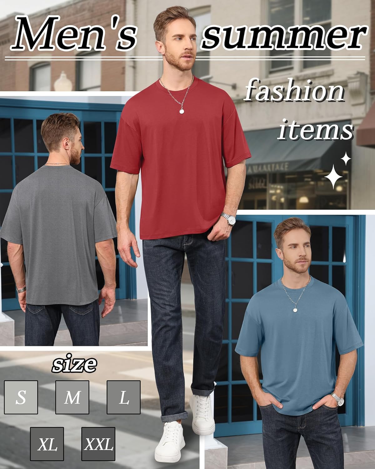 4 Pack Men's Oversized T-Shirts Baggy Short Sleeve Tees Tops Loose Fit Crew Neck Basic Gym Shirts