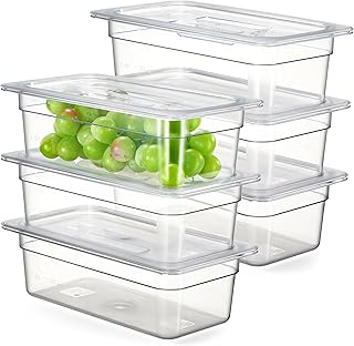CURTA 6-Pack 1/3 Size 4" Deep NSF Polycarbonate Food Pans with Handled Lids & Drain Trays | Dishwasher & Freezer Safe Clear Container for Prep Tables, Buffet, Salad Bar, Commercial Kitchen