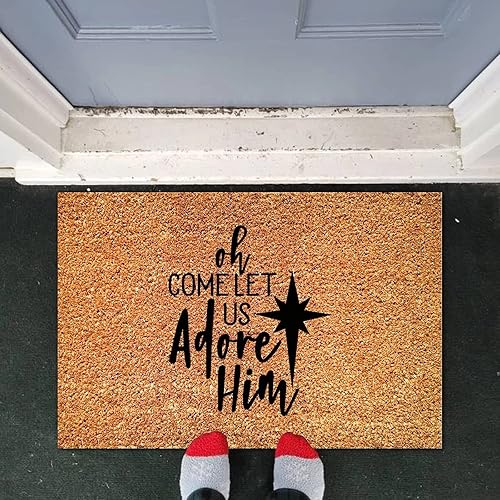 Oh Come Let Us Adore Him, Christmas Let Us Adore Him, Christmas Star - Tapete de puerta de porche religioso de Navidad, tapete de fibra de coco,